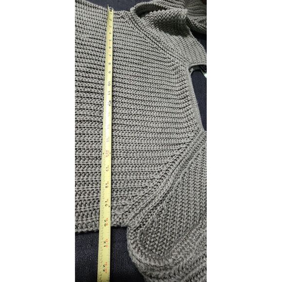 Selfie Leslie Sweater Olive Green Sz M Balloon Sleeves‎ Loose Off Shoulder Knit - Picture 9 of 10